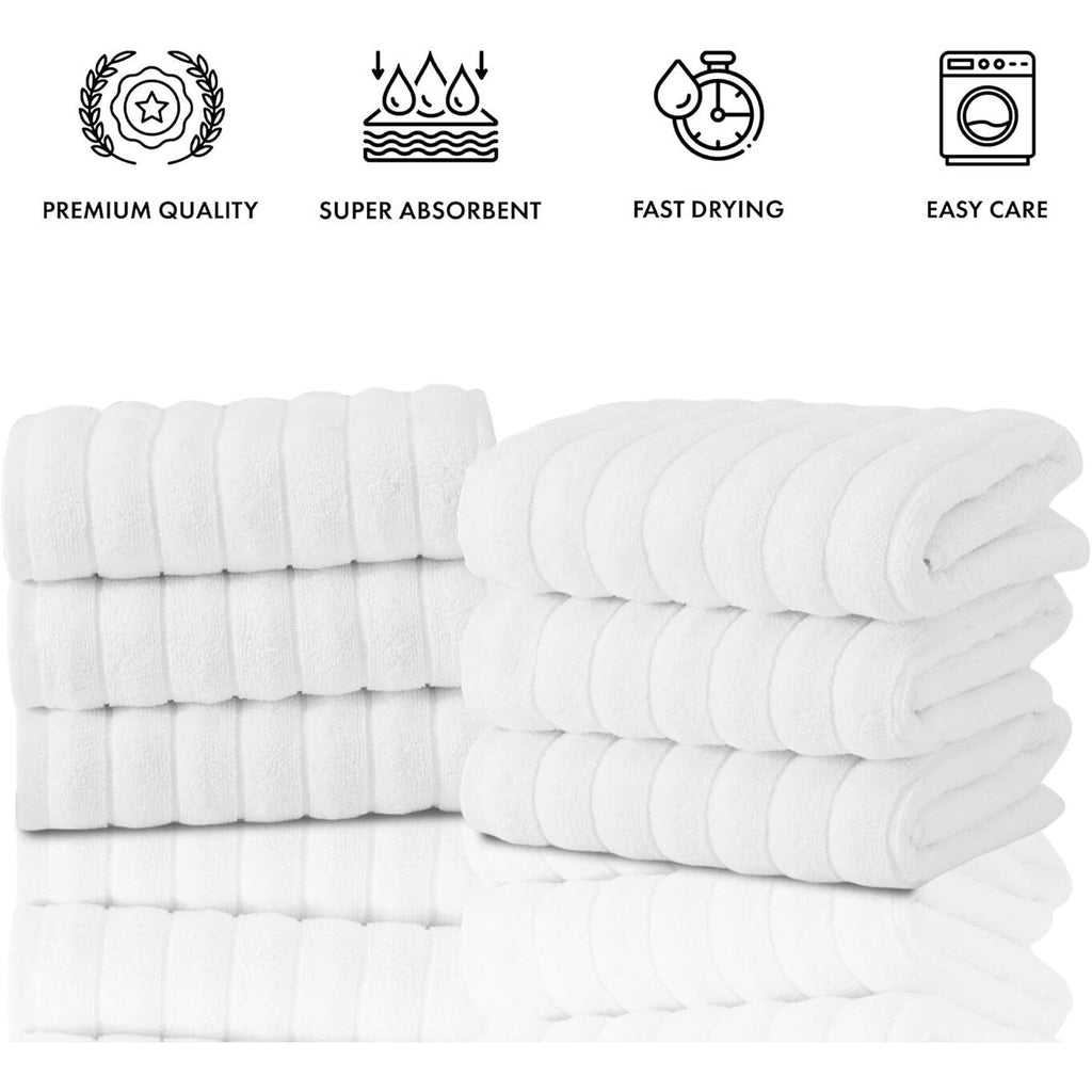 Lot de 6 serviettes de toilette CTT Classic blanches côtelées 100 % coton turc, à séchage rapide et absorbantes - 33 L x 20 l