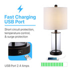 Lampe de table à LED Cabell 21 en verre, contemporaine et moderne, avec chargeur USB, bronze huilé (lot de 2) par JONATHAN Y