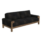 Canapé Caisy, similicuir noir, cadre en bois massif caramel, 93 pouces