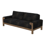 Canapé Caisy, similicuir noir, cadre en bois massif caramel, 93 pouces