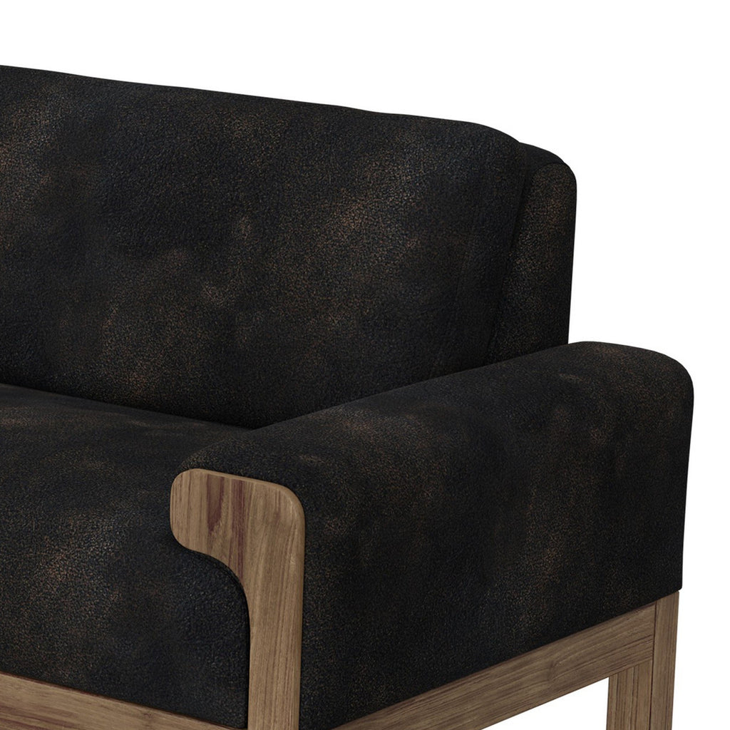 Canapé Caisy, similicuir noir, cadre en bois massif caramel, 93 pouces