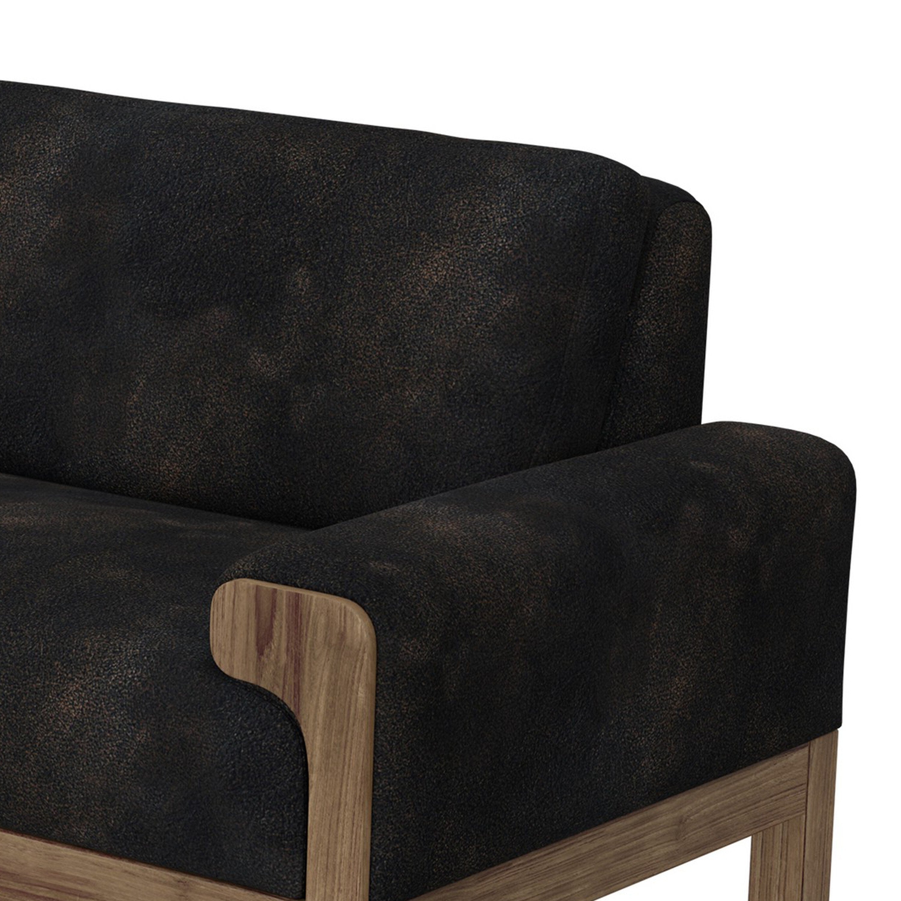 Canapé Caisy, similicuir noir, cadre en bois massif caramel, 93 pouces