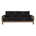 Canapé Caisy, similicuir noir, cadre en bois massif caramel, 93 pouces