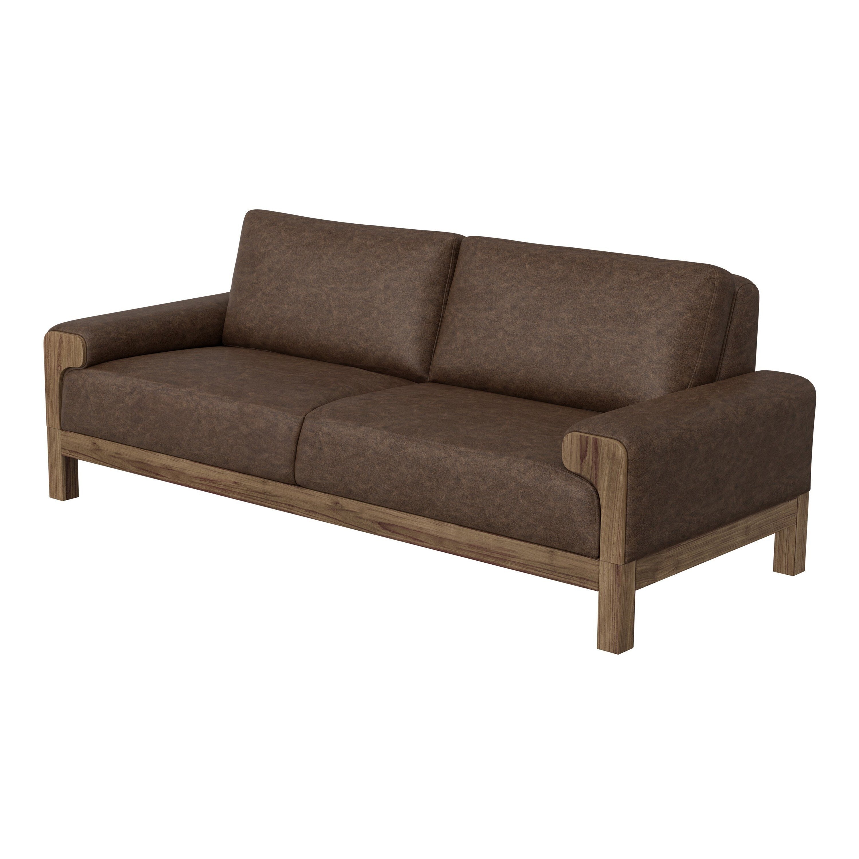 Canapé Caisy, tissu marron chocolat, coussins en mousse, bois massif, 236 cm