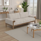 Canapé Caisy, tissu gris, coussins en mousse, bois massif caramel, 236 cm