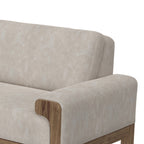 Canapé Caisy, tissu gris, coussins en mousse, bois massif caramel, 236 cm