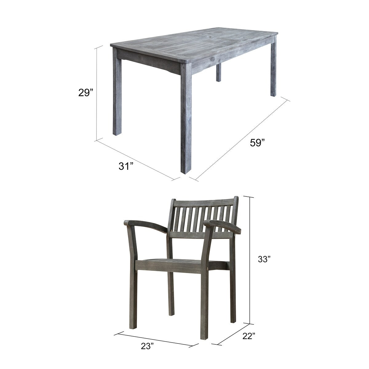 Ensemble de salle à manger empilable en bois Caladesi