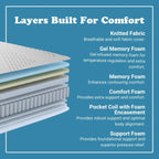 Matelas hybride California King Size Hopewell 12 à ressorts ensachés et housse amovible, avec gel rafraîchissant et bords à mémoire de forme