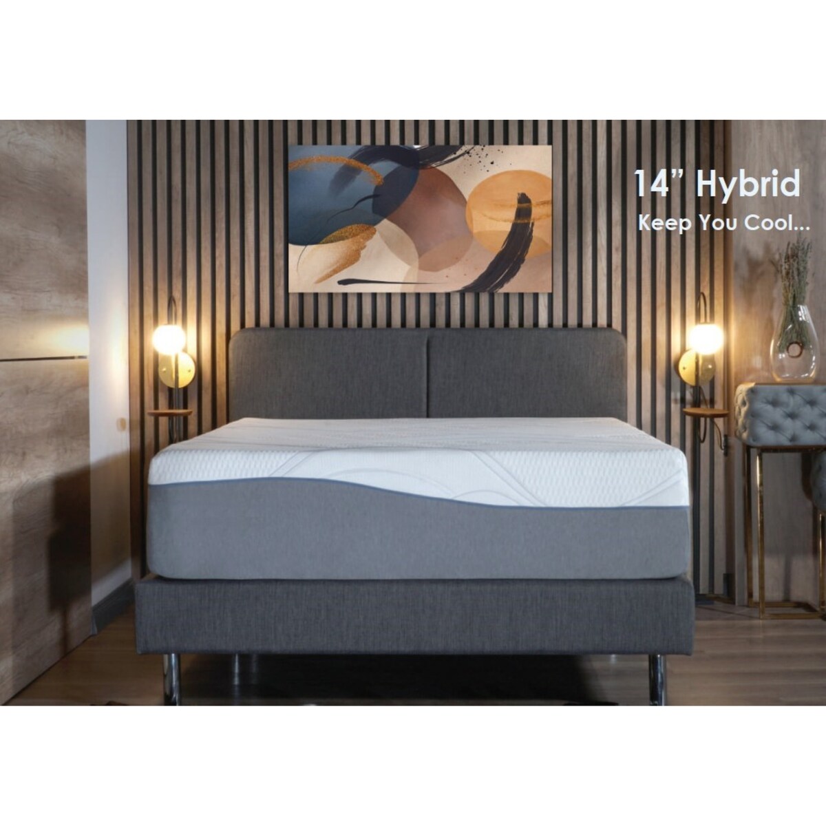 Matelas hybride Kruger 14 California King Size, à ressorts ensachés et à mémoire de forme, avec housse amovible, taille moyenne