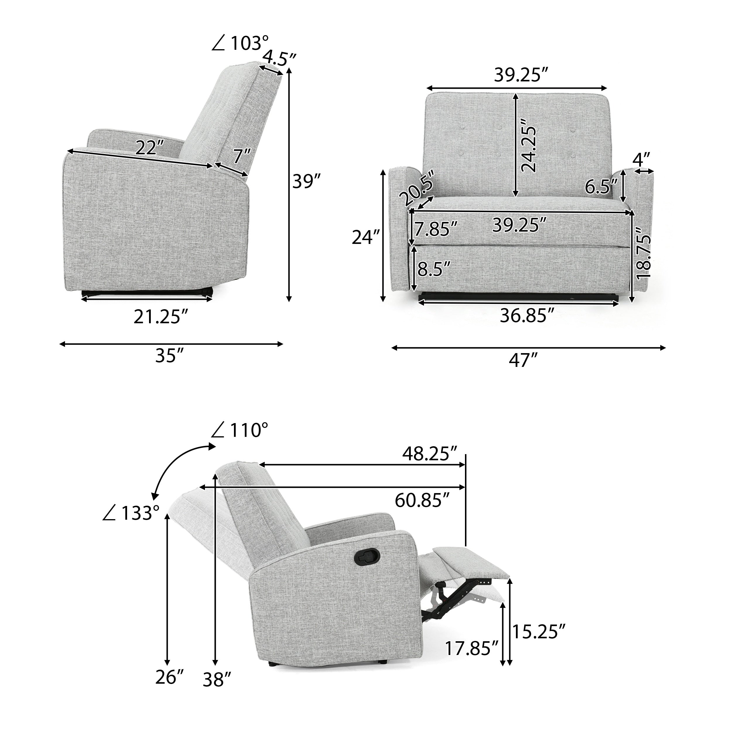 Fauteuil inclinable surdimensionné capitonné Calliope par Christopher Knight Home