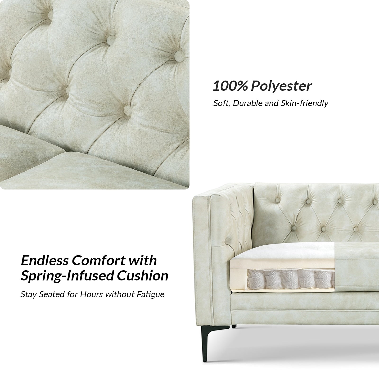 Canapé classique Calymne 84 à accoudoirs carrés et dossier capitonné par HULALA HOME