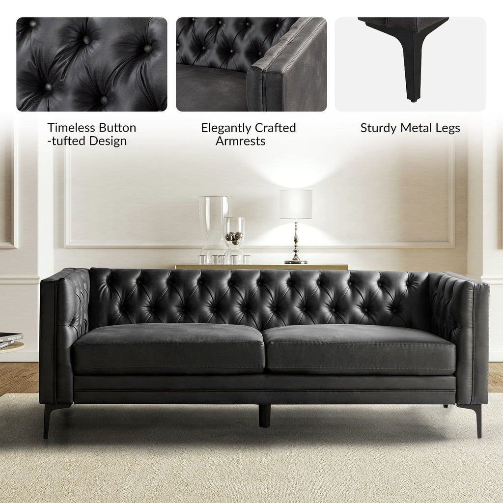 Canapé classique Calymne 84 à accoudoirs carrés et dossier capitonné par HULALA HOME