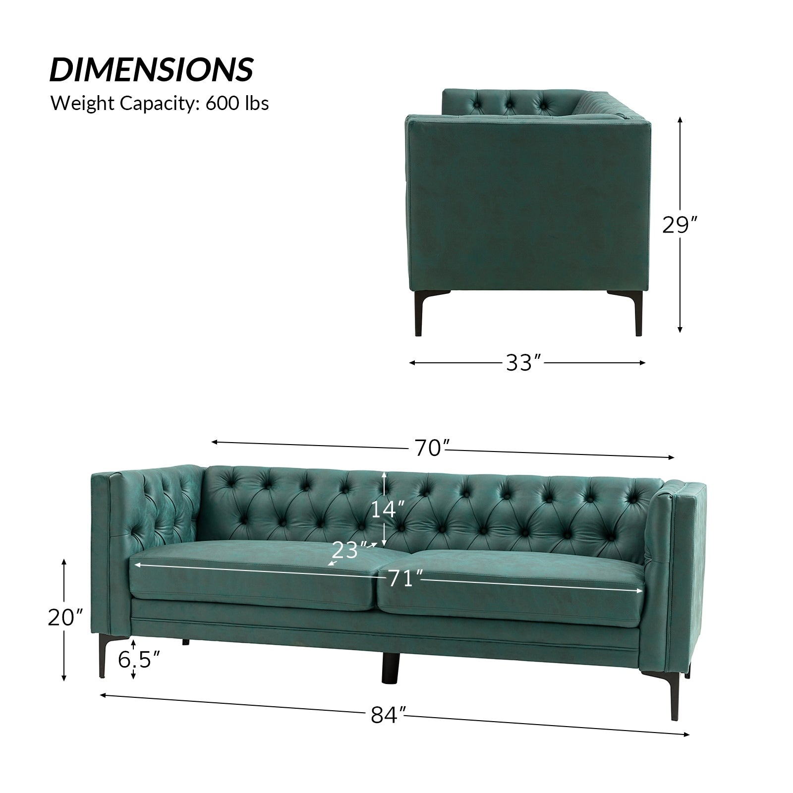 Canapé classique Calymne 84 à accoudoirs carrés et dossier capitonné par HULALA HOME