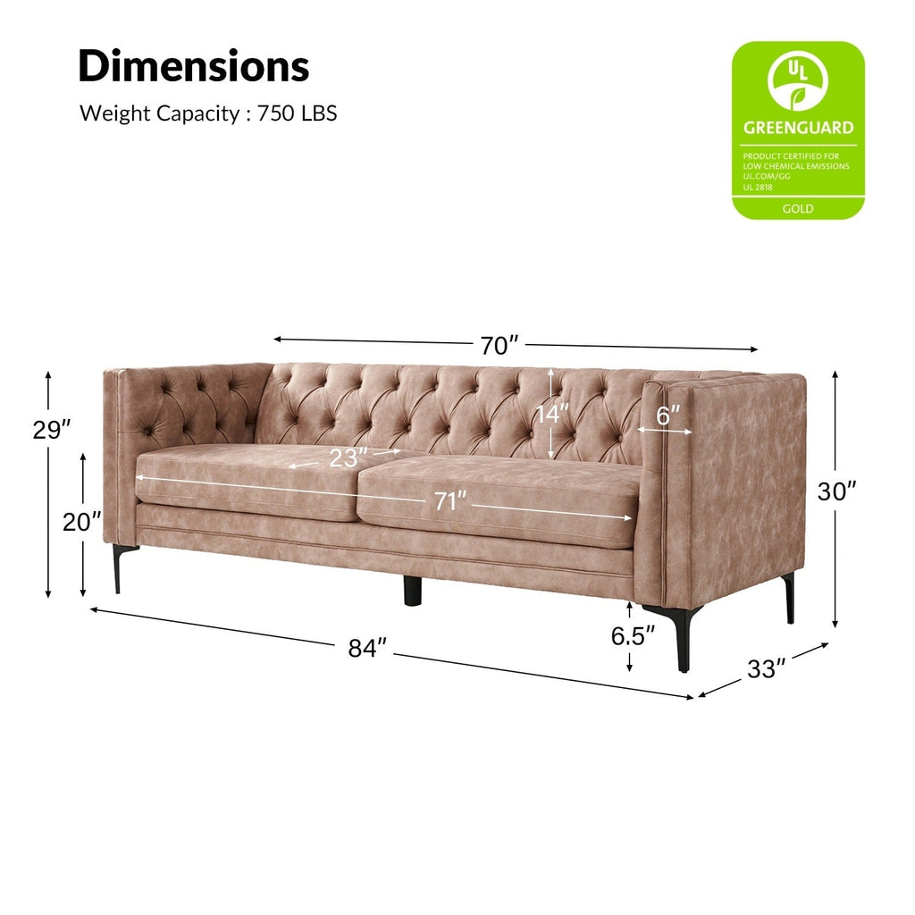 Canapé classique Calymne 84 à accoudoirs carrés et dossier capitonné par HULALA HOME