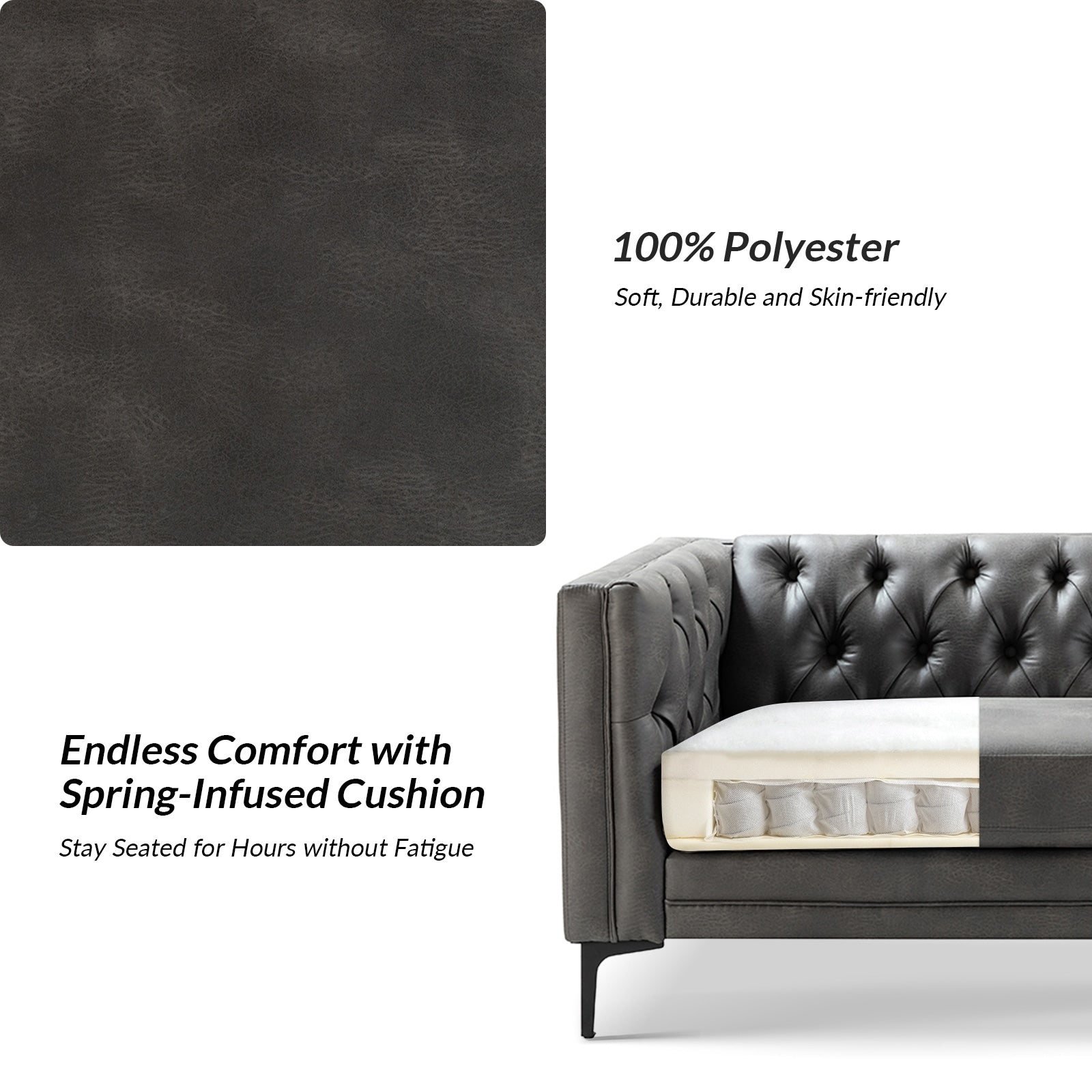 Canapé classique Calymne 84 à accoudoirs carrés et dossier capitonné par HULALA HOME