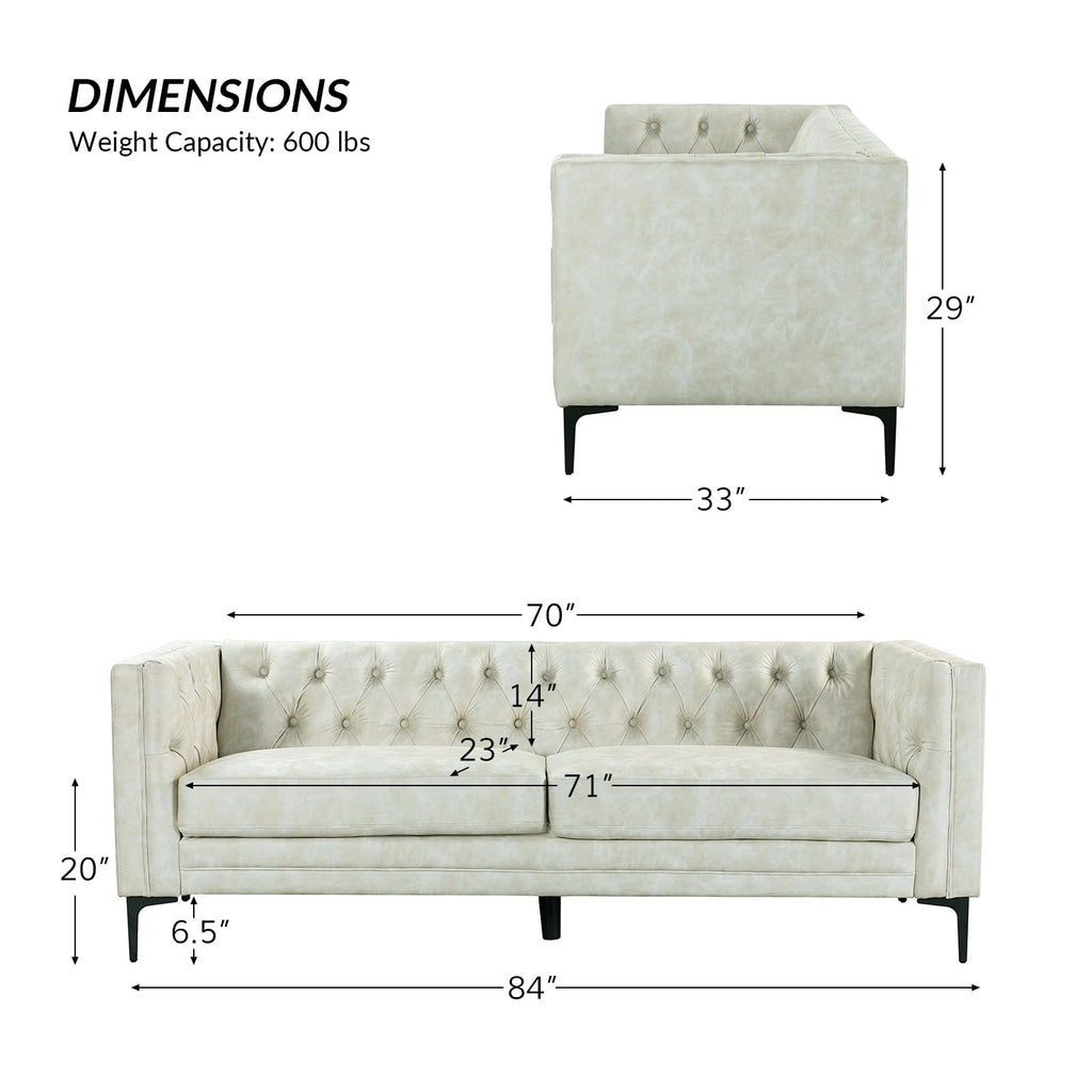 Canapé classique Calymne 84 à accoudoirs carrés et dossier capitonné par HULALA HOME