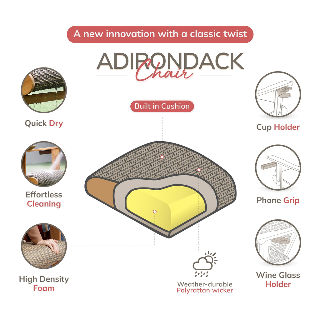 Ensemble de 4 chaises Adirondack d'extérieur rembourrées en teck Cambridge Casual Auburn