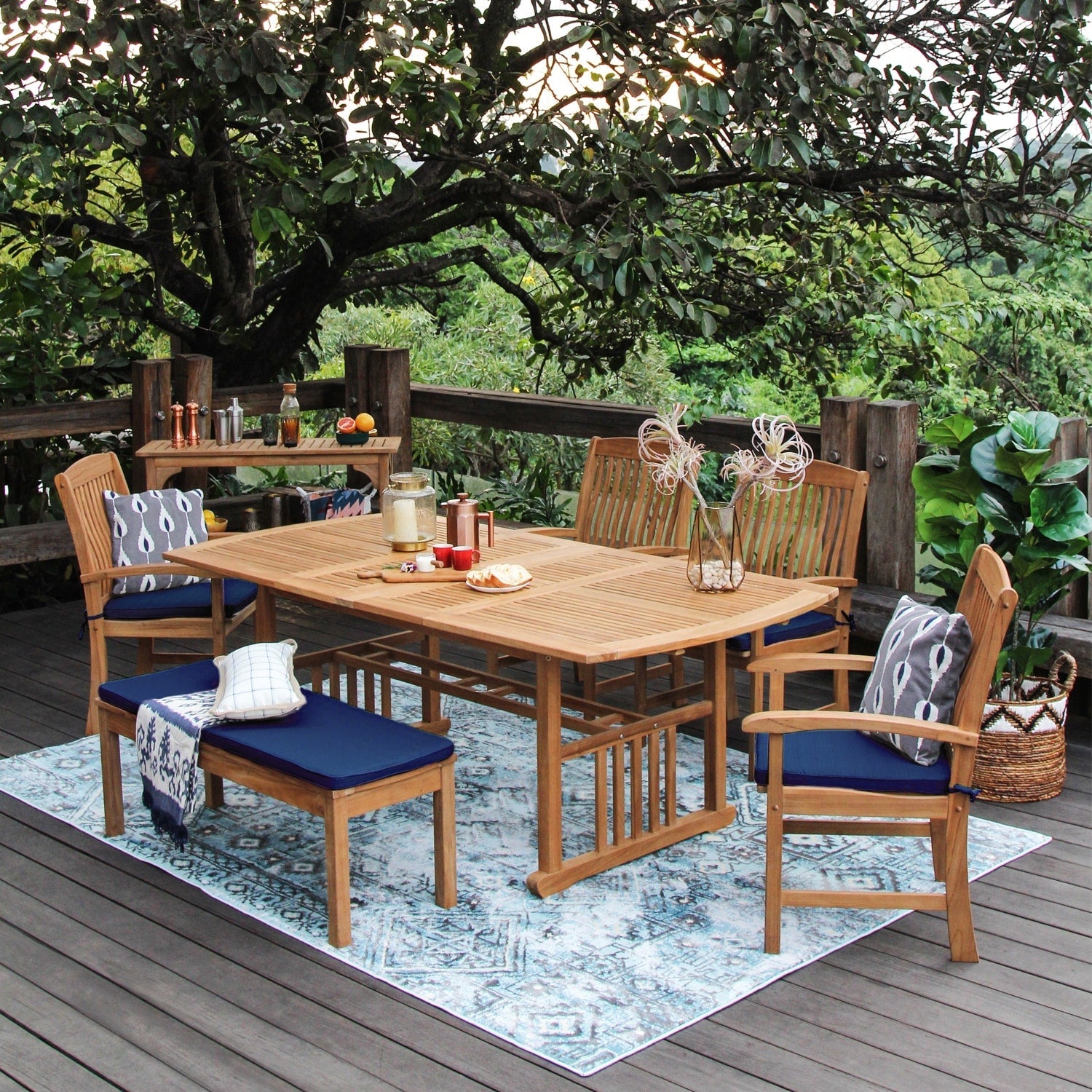 Ensemble de salle à manger extensible d'extérieur Cambridge Casual Caterina 6 pièces en teck