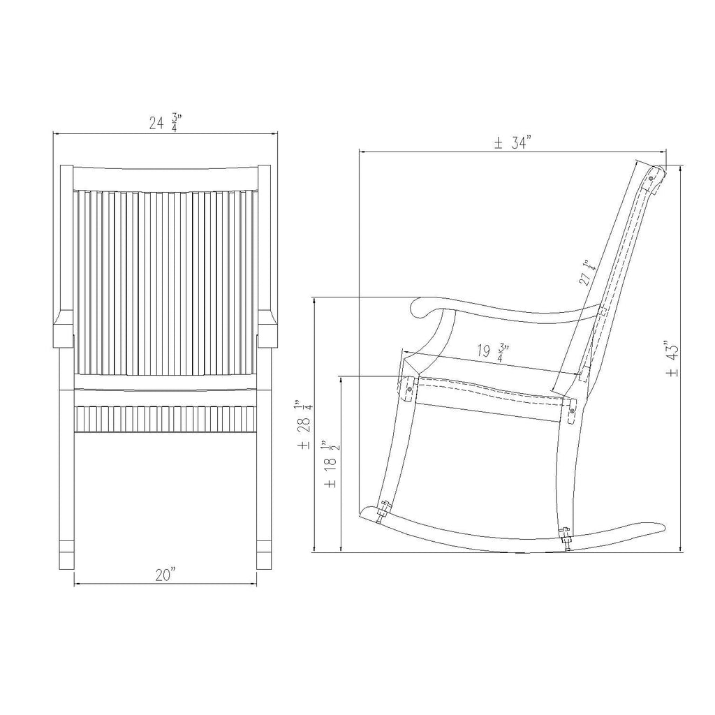 Ensemble de 3 chaises à bascule d'extérieur Cambridge Casual Chara en teck