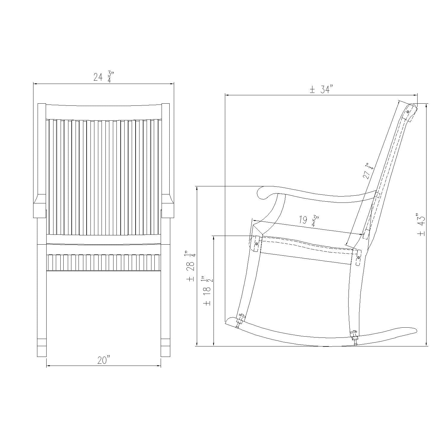 Ensemble de 3 chaises à bascule d'extérieur Cambridge Casual Chara en teck