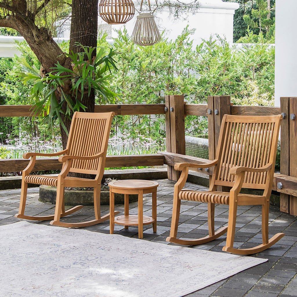 Ensemble de 3 chaises à bascule d'extérieur Cambridge Casual Chara en teck