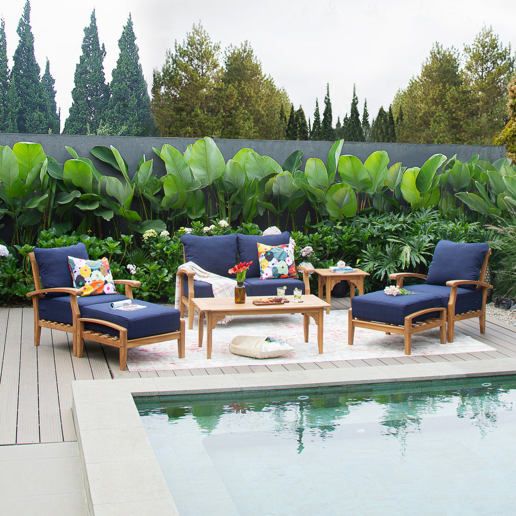 Ensemble de conversation de patio en teck Cambridge Casual Leon 7 pièces