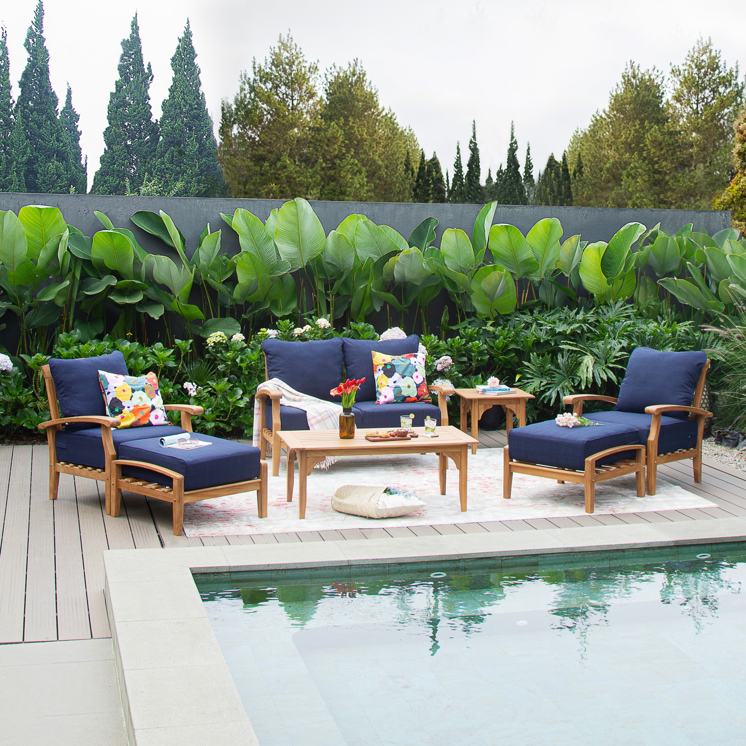 Ensemble de conversation de patio en teck Cambridge Casual Leon 7 pièces