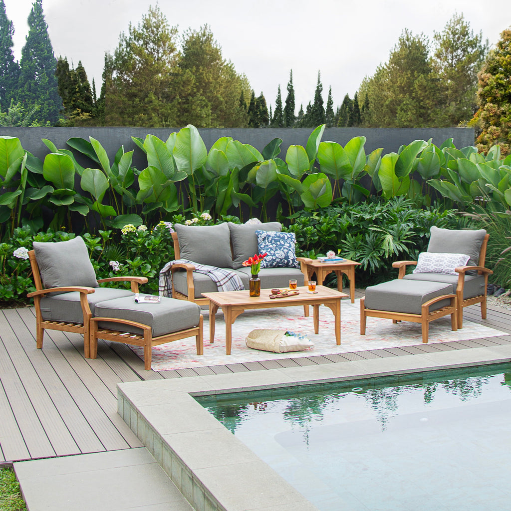 Ensemble de conversation de patio en teck Cambridge Casual Leon 7 pièces