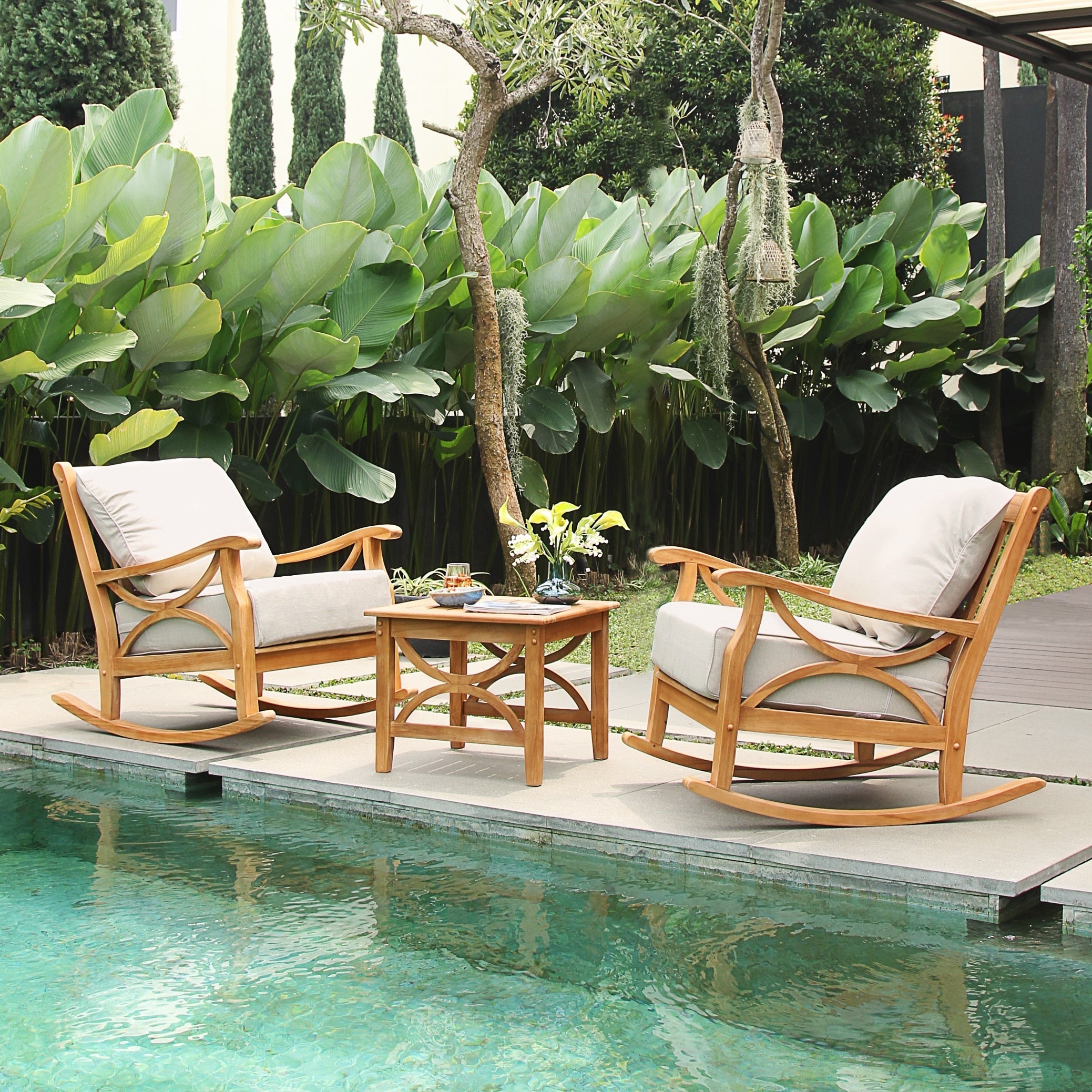 Ensemble de conversation de patio en teck Cambridge Casual Lowell 3 pièces