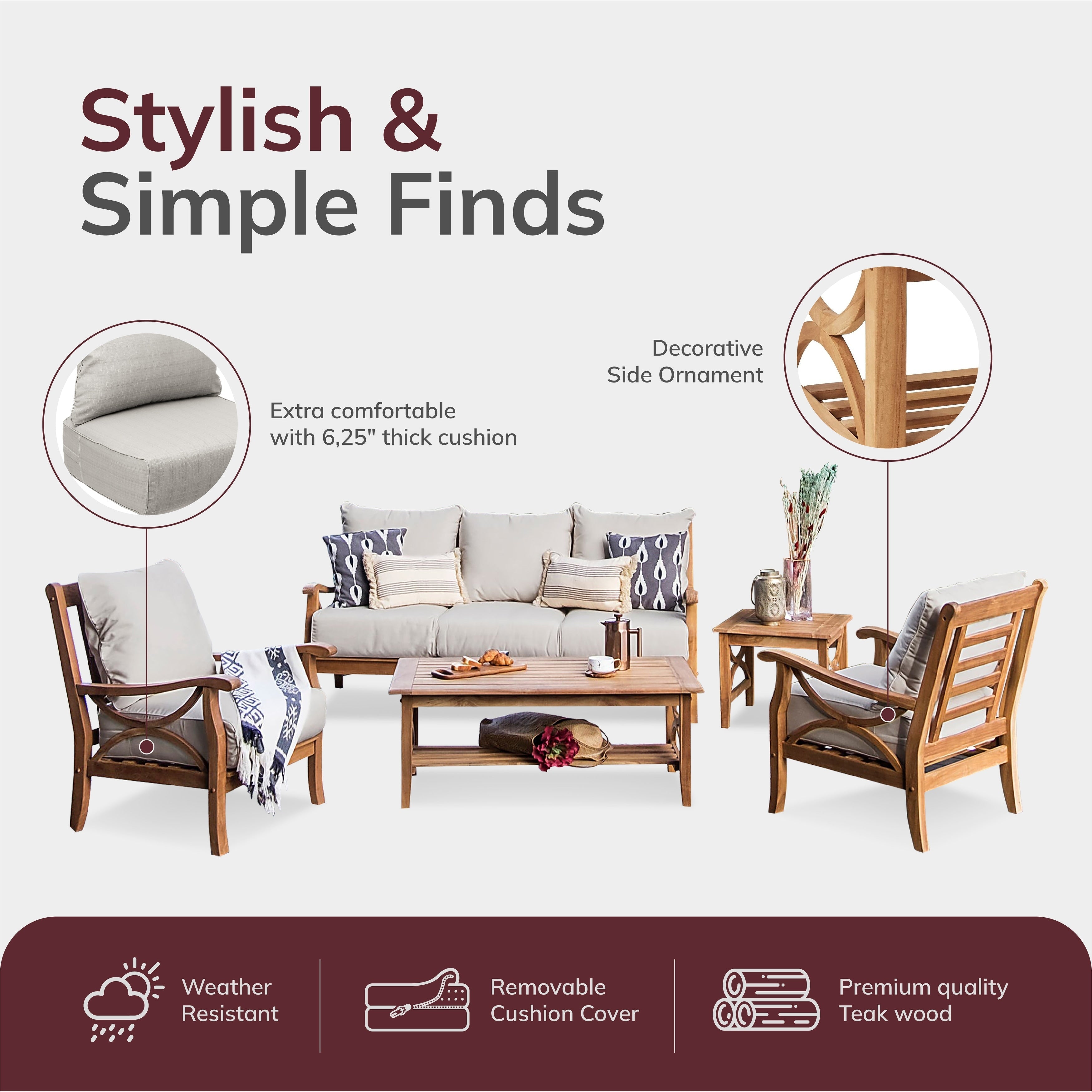 Ensemble de conversation d'extérieur 5 pièces en bois de teck Cambridge Casual Lowell