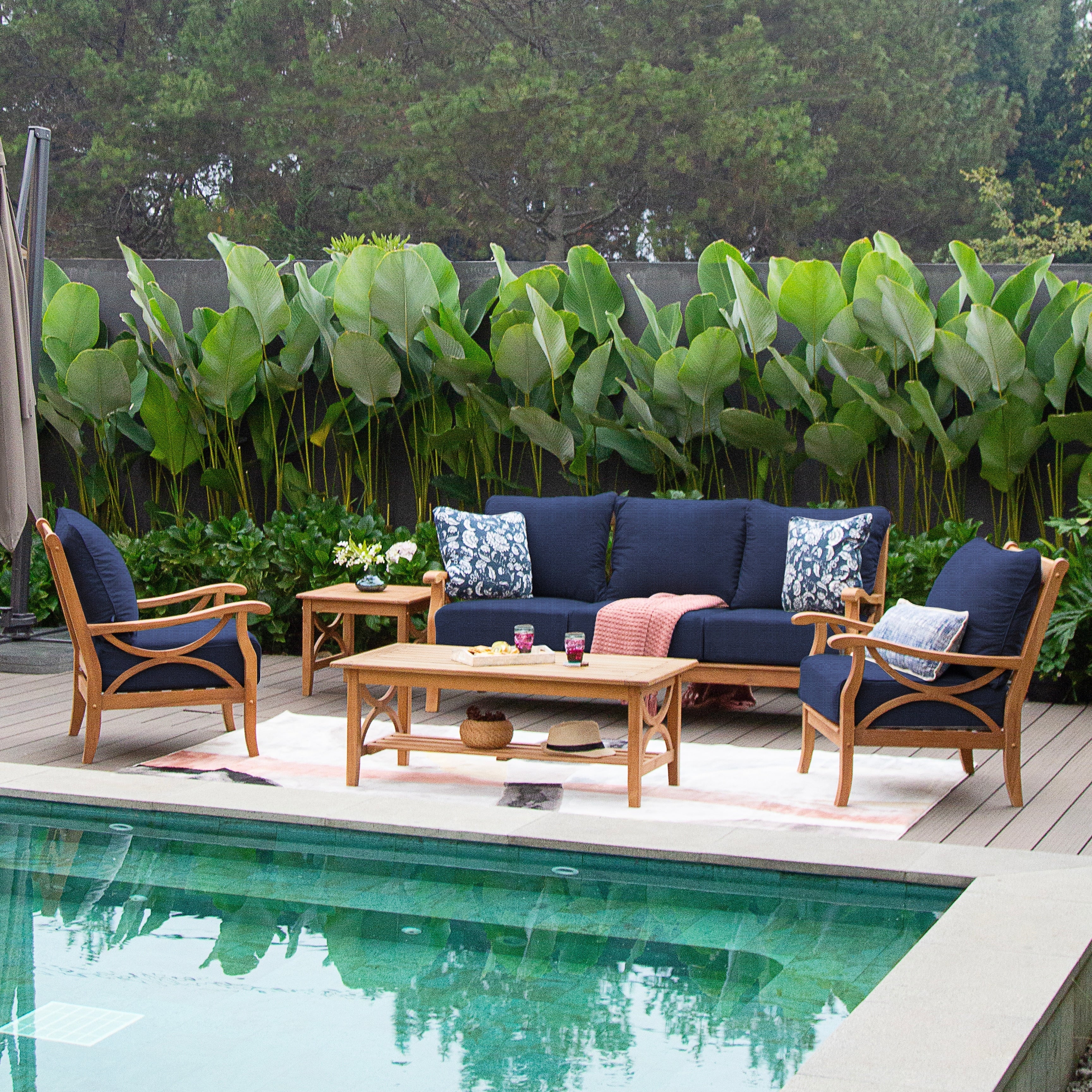 Ensemble de conversation d'extérieur 5 pièces en bois de teck Cambridge Casual Lowell