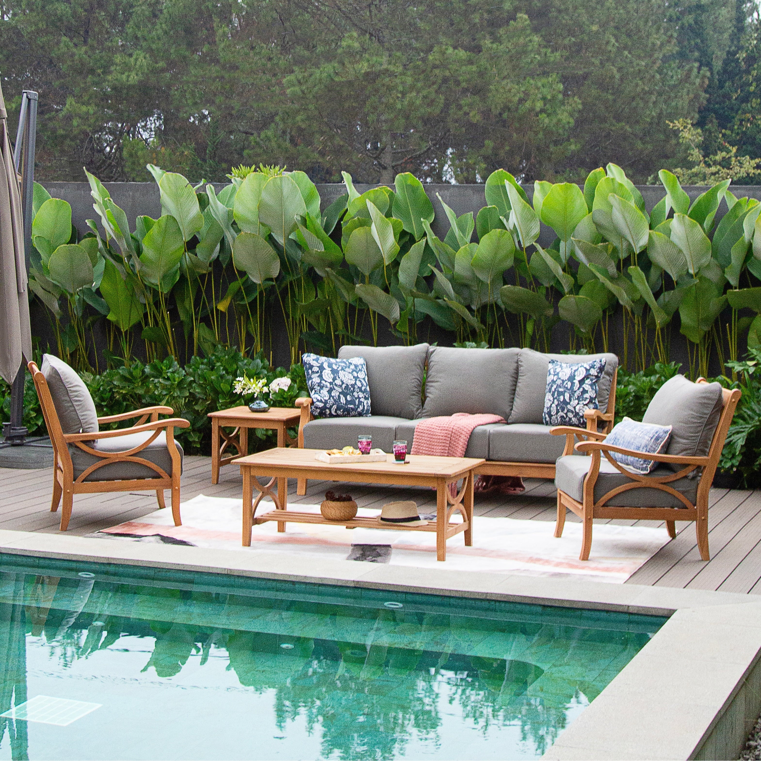 Ensemble de conversation d'extérieur 5 pièces en bois de teck Cambridge Casual Lowell