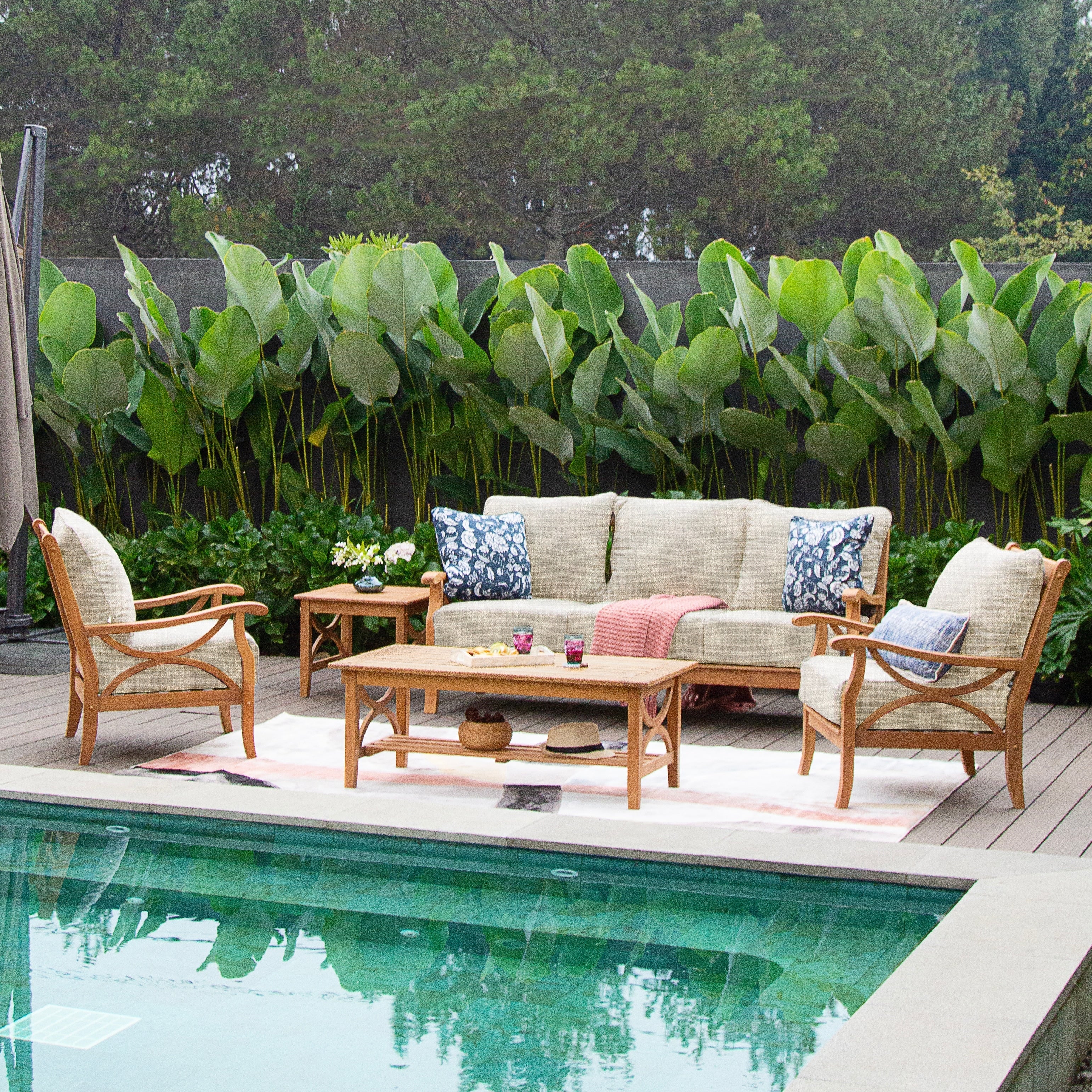 Ensemble de conversation d'extérieur 5 pièces en bois de teck Cambridge Casual Lowell