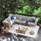 Ensemble de salon de jardin 8 pièces en teck Cambridge Casual Lowell avec coussin