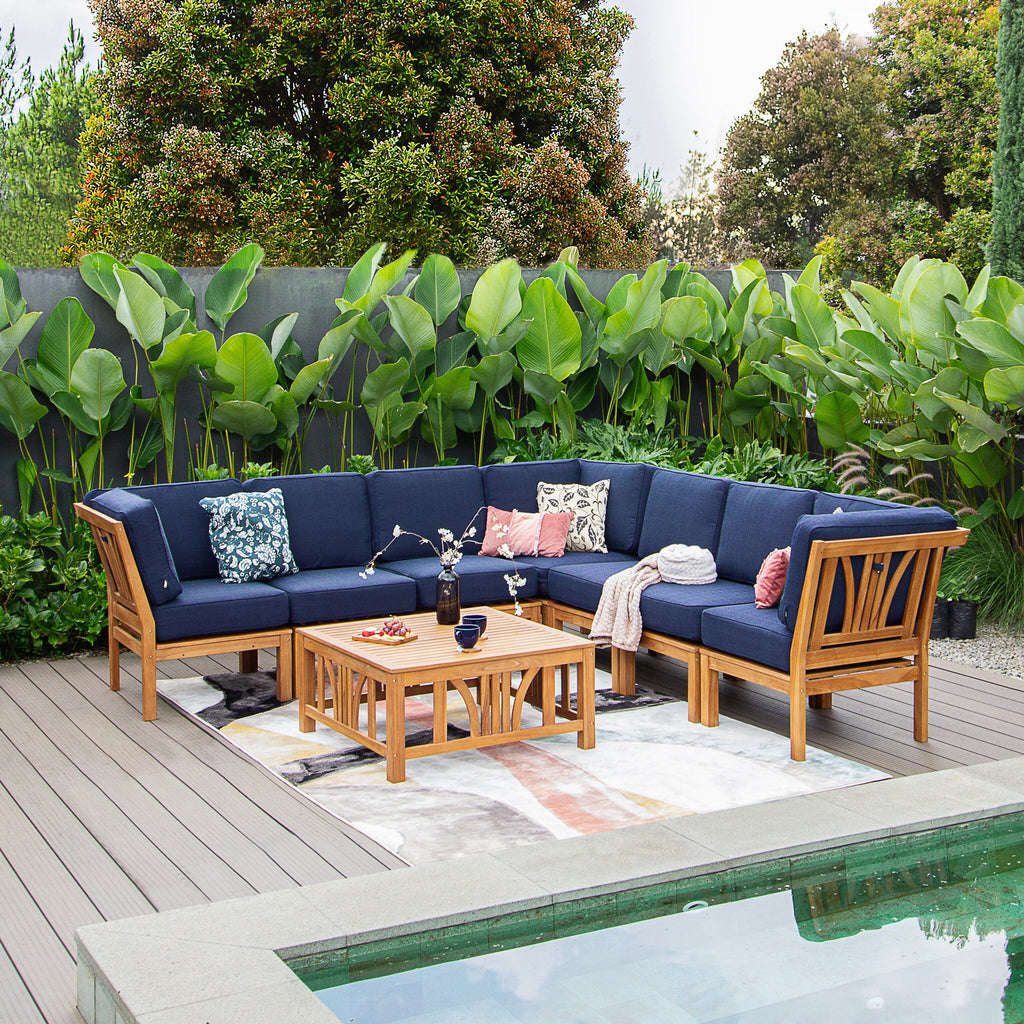 Ensemble de salon de jardin 8 pièces en teck Cambridge Casual Lowell avec coussin