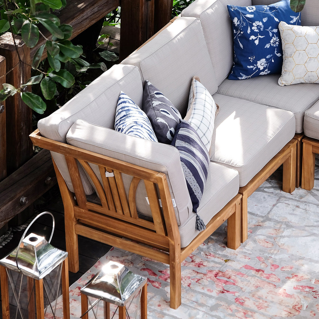 Ensemble de salon de jardin 8 pièces en teck Cambridge Casual Lowell avec coussin