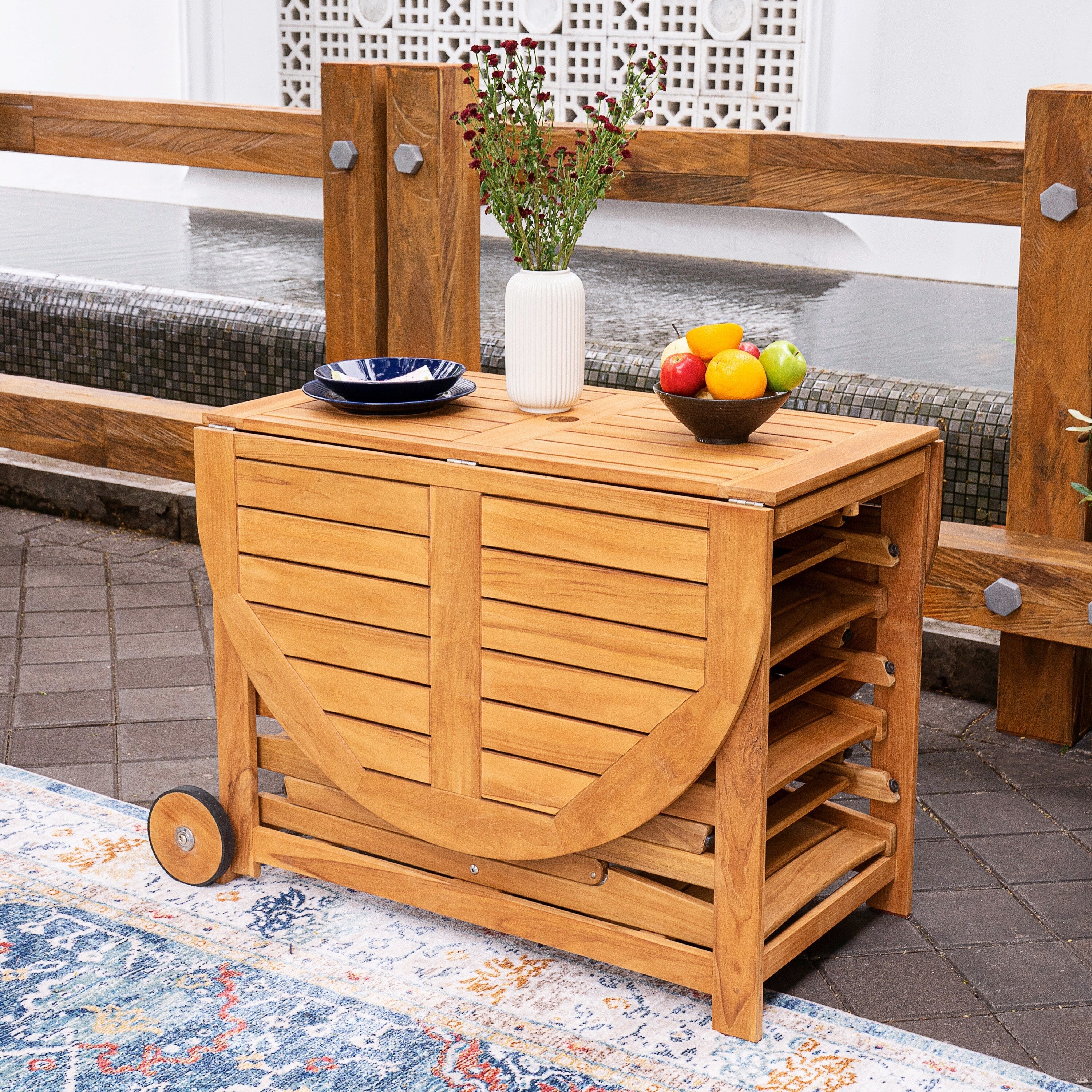 Ensemble de salle à manger d'extérieur pliable Cambridge Casual Miami 7 pièces en teck avec coussin de siège Sunbrella