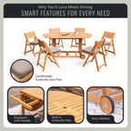 Ensemble de salle à manger d'extérieur pliable Cambridge Casual Miami 7 pièces en teck avec coussin de siège Sunbrella