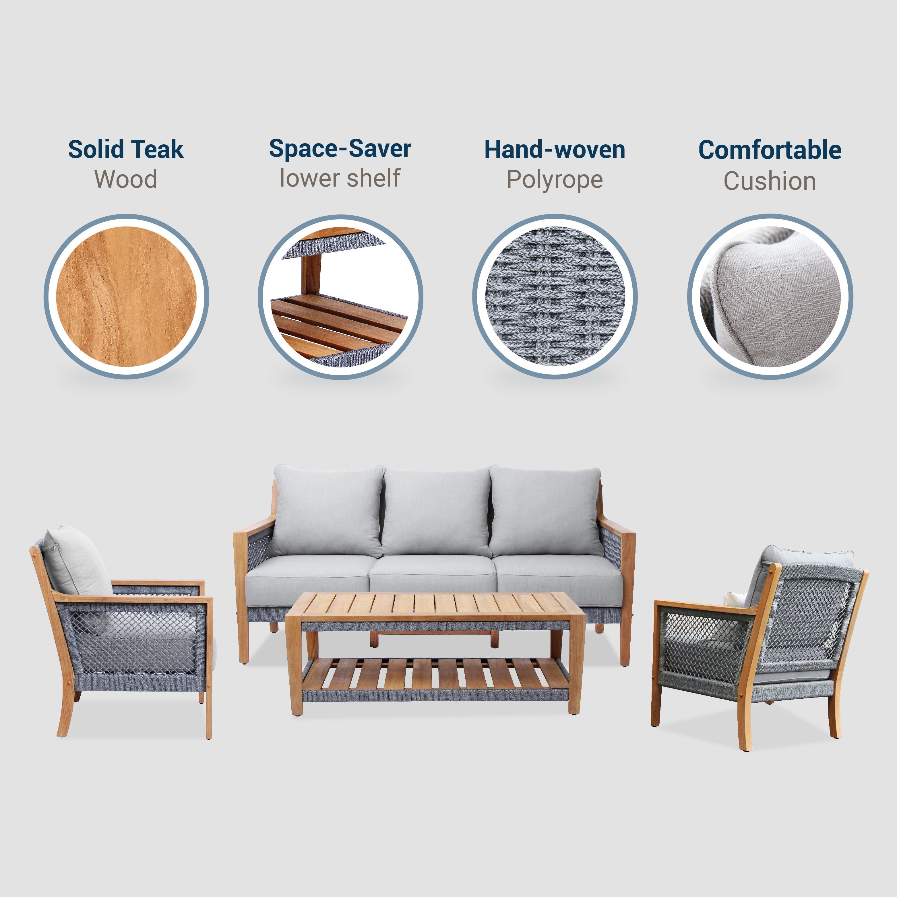 Ensemble de conversation d'extérieur Cambridge Casual Nassau 4 pièces en bois de teck