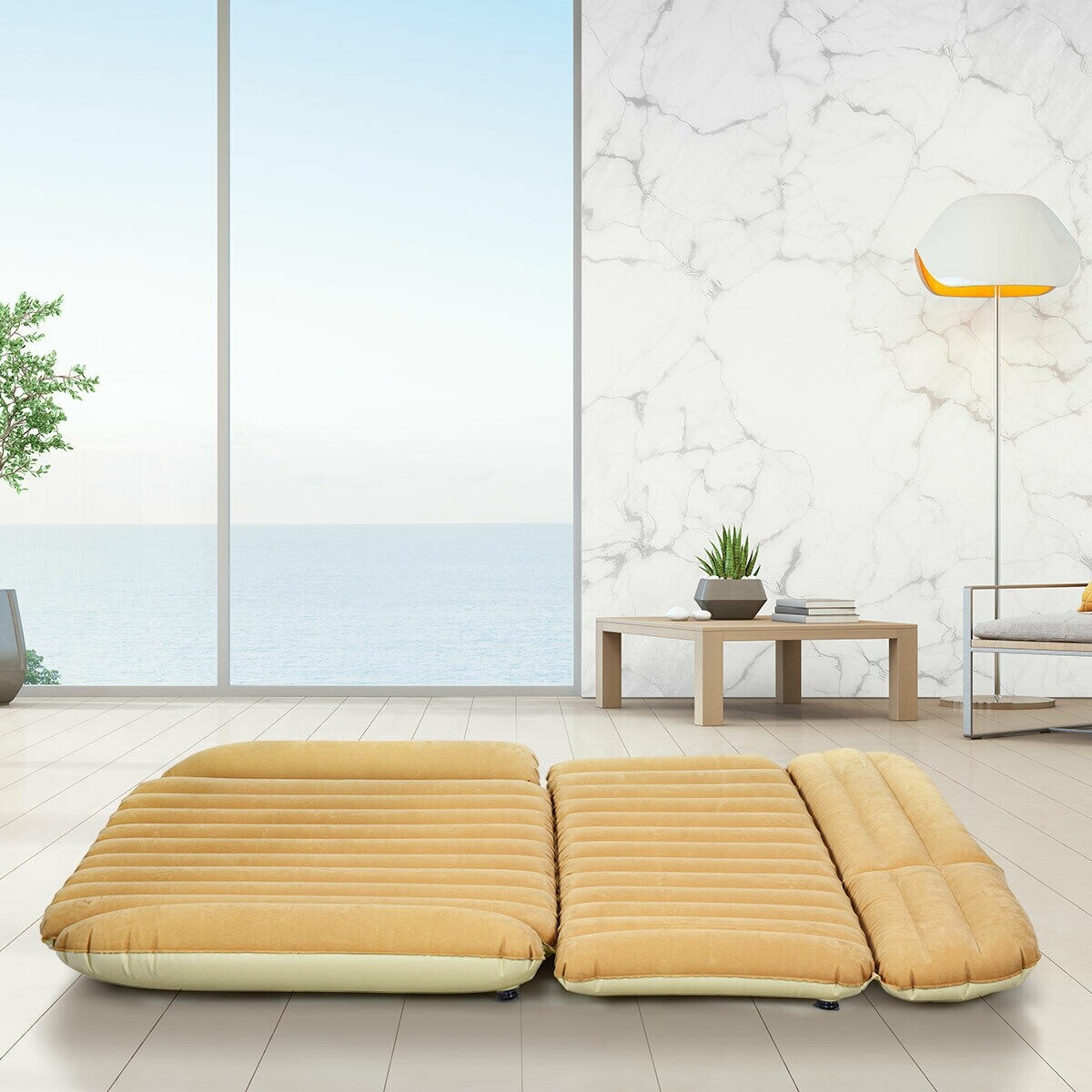 Matelas gonflable Camel pour voiture avec gonflage rapide et surface floquée imperméable pour camping et voyage