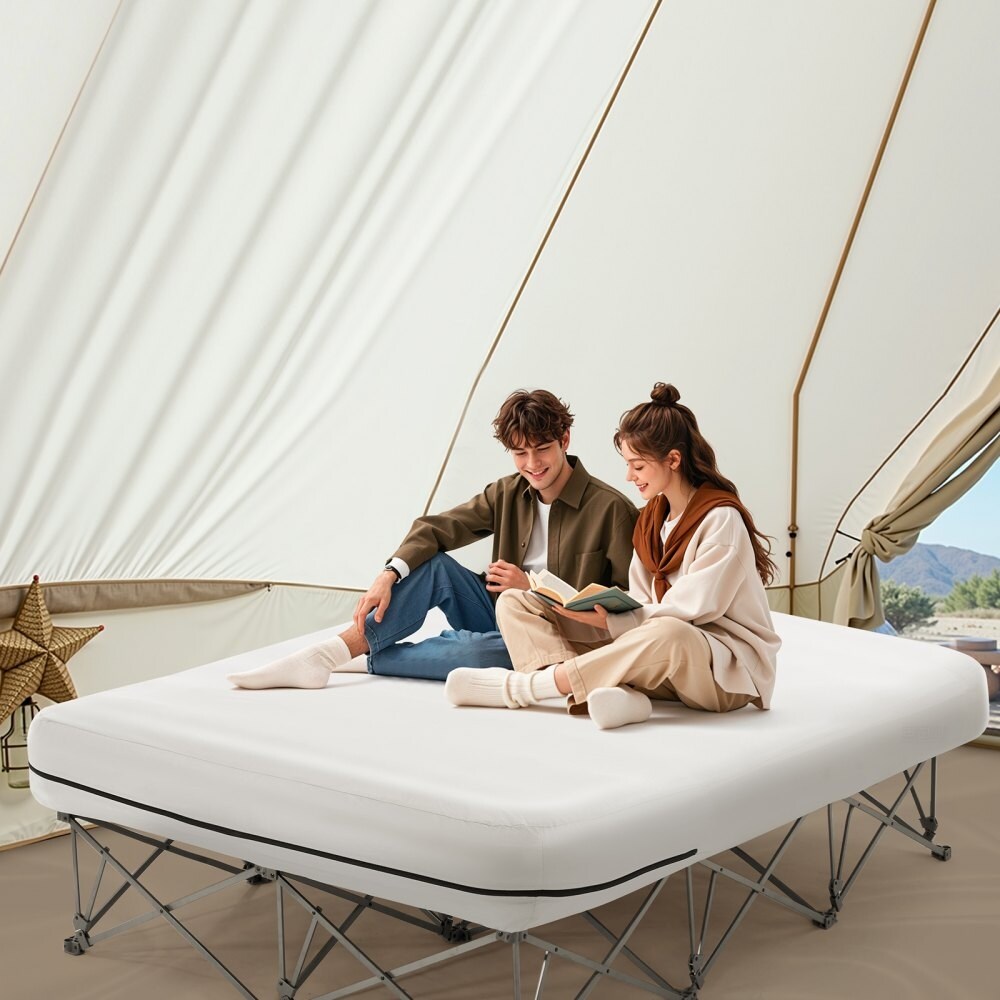 Matelas gonflable de camping pliable avec cadre et pompe