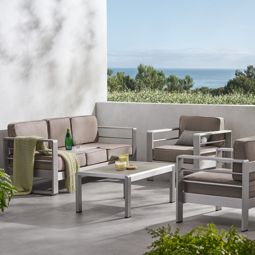 Salon de jardin Cape Coral en aluminium et Sunbrella 5 places avec coussins par Christopher Knight Home