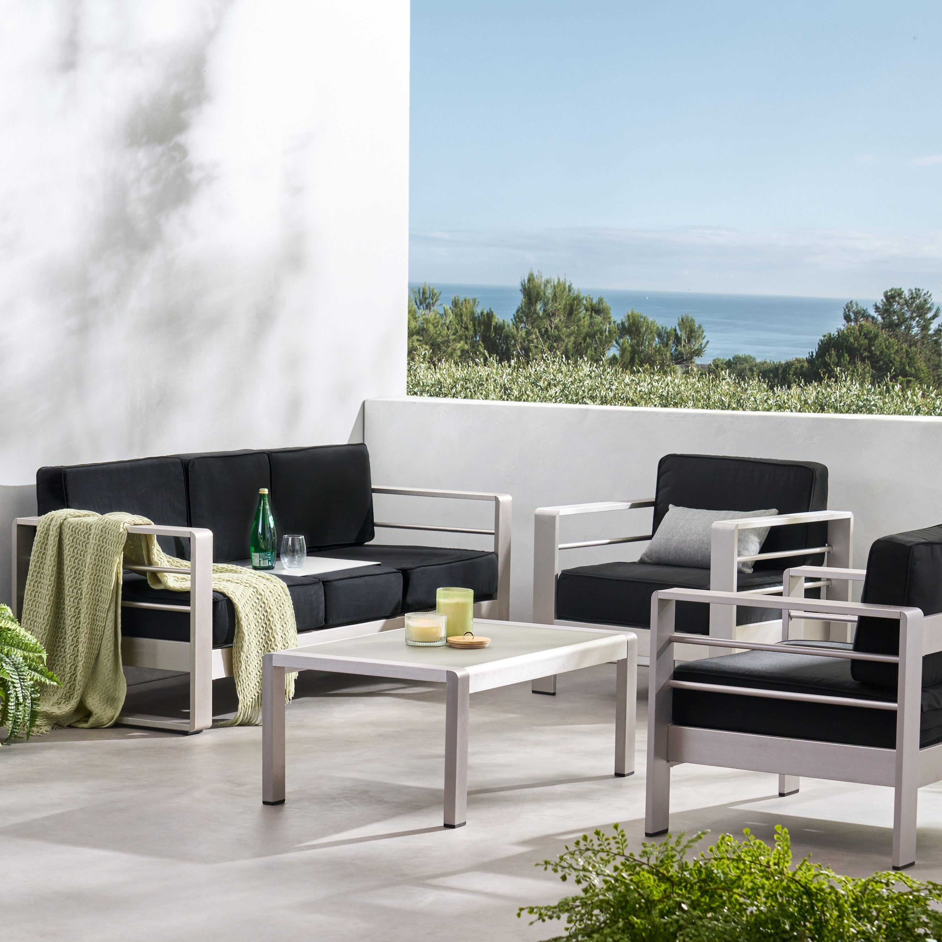 Salon de jardin Cape Coral en aluminium et Sunbrella 5 places avec coussins par Christopher Knight Home