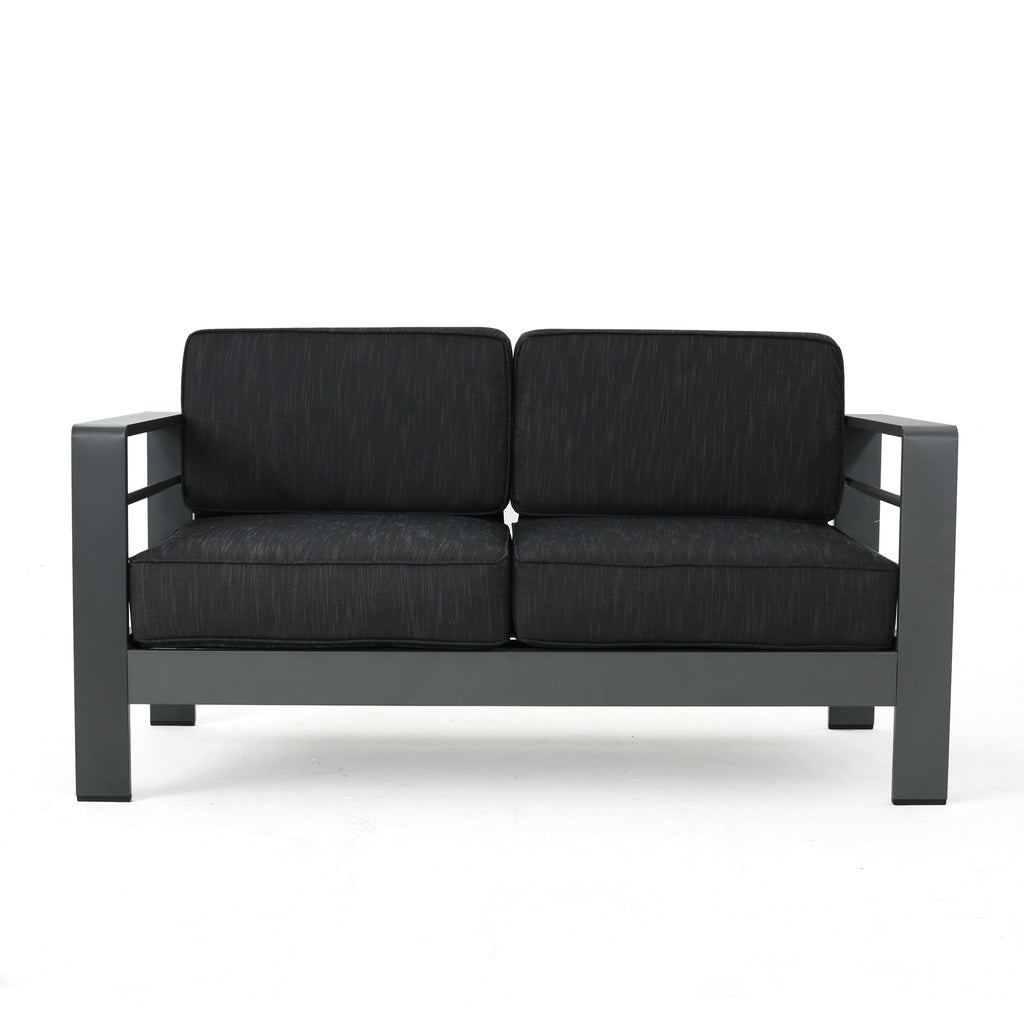 Ensemble de salon de jardin Cape Coral Grey 5 pièces avec table à feu et table de jardin par Christopher Knight Home