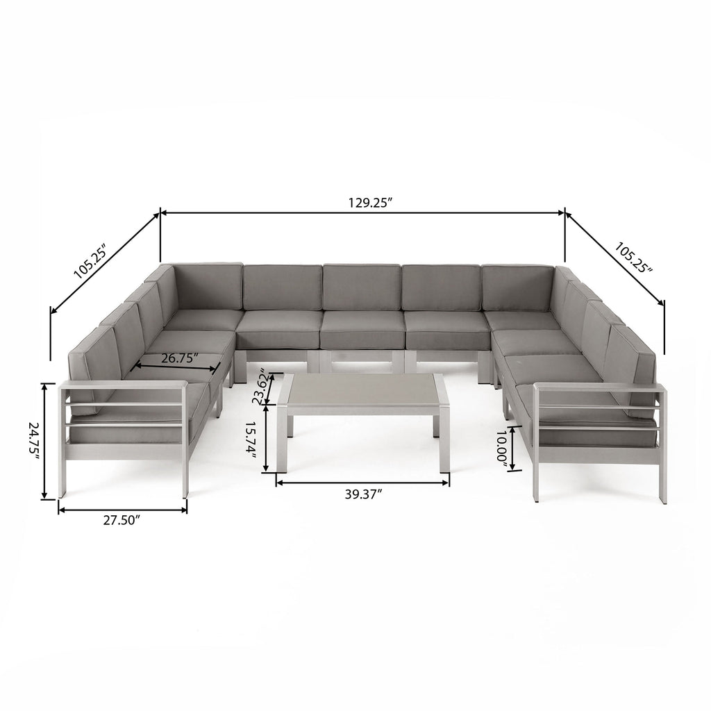 Ensemble de canapé sectionnel et table d'extérieur en aluminium 11 places Cape Coral par Christopher Knight Home