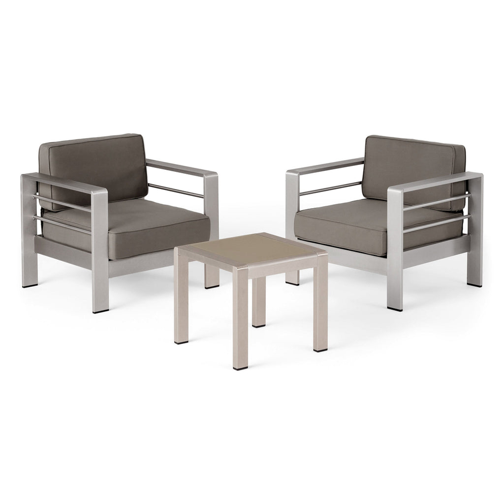 Ensemble de chaises et table club d'extérieur en aluminium Cape Coral 2 places par Christopher Knight Home