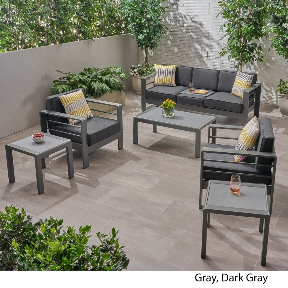 Ensemble de salon de jardin Cape Coral 5 places en aluminium avec 2 tables d'appoint par Christopher Knight Home