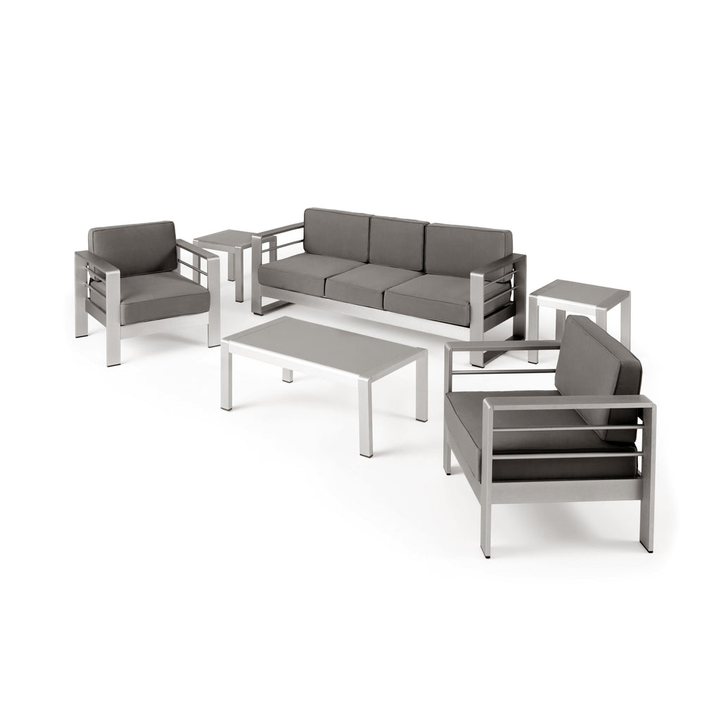 Ensemble de salon de jardin Cape Coral 5 places en aluminium avec 2 tables d'appoint par Christopher Knight Home