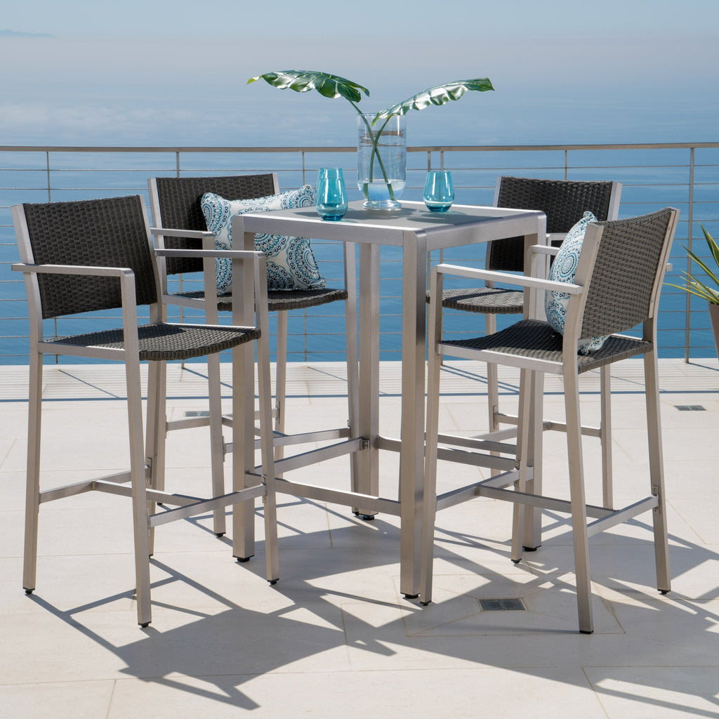 Ensemble de bar carré en aluminium Cape Coral Outdoor 5 pièces par Christopher Knight Home