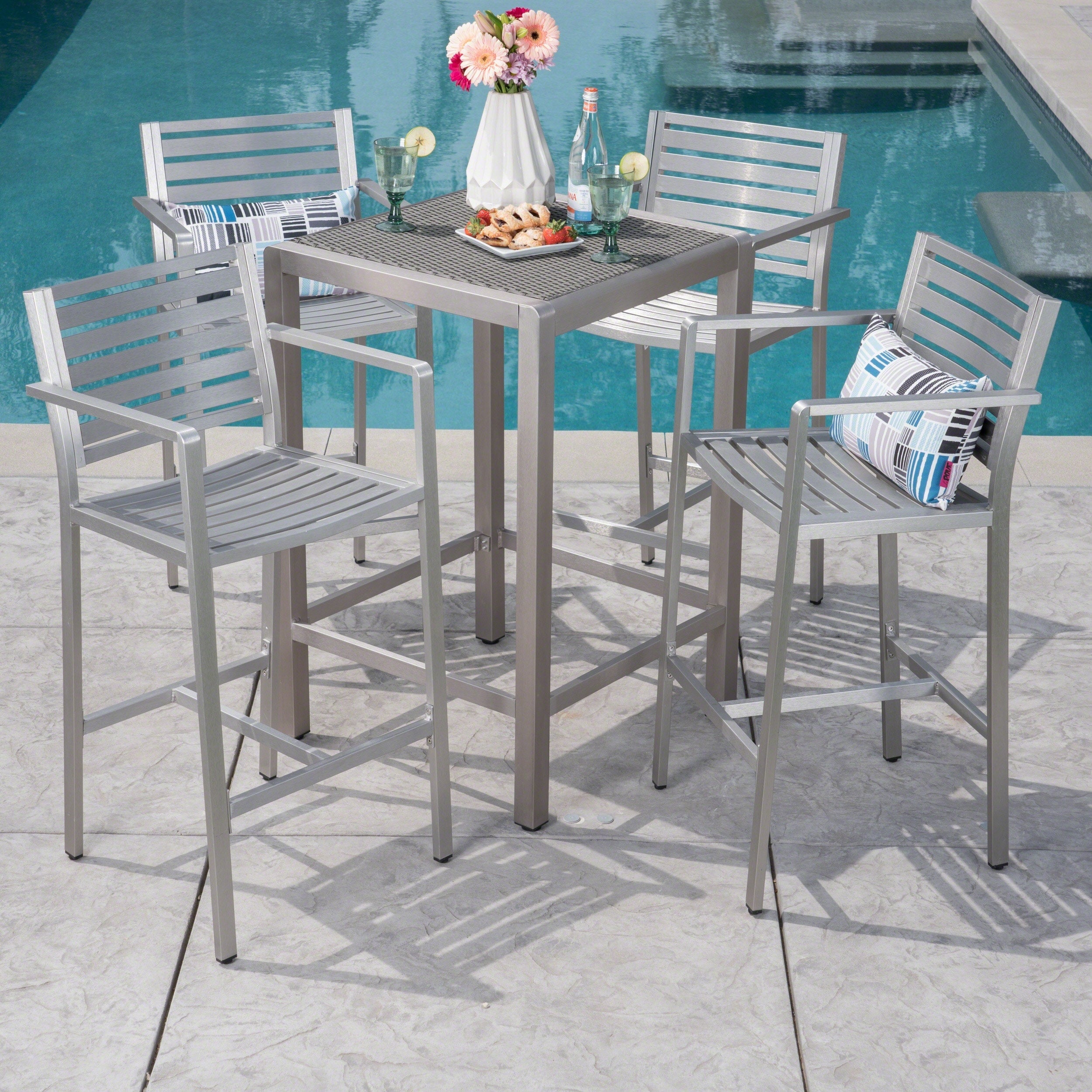 Ensemble de bar carré en aluminium Cape Coral Outdoor 5 pièces par Christopher Knight Home